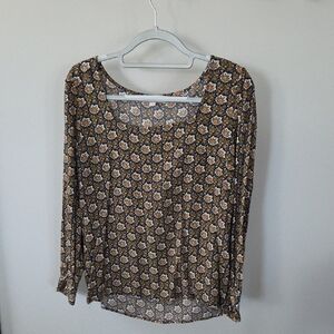 LOFT Black and Orange Floral Blouse